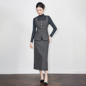 「高货wl」全新升级【铂金会员413/天猫559/差价146】(99122)洛诗琳2025气质毛呢马甲半高领针织打底高腰半裙三件套