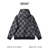 SDSA男士秋冬新款痞帅男装潮牌时尚满印花朵斜拉链连帽卫衣百搭 商品缩略图4