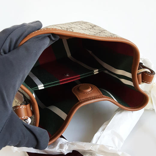 【全新】GUCCI古驰GG Emblem系列815118小号款经典老花纹配棕色皮单肩手提水桶包女士 121225AK17 商品图8