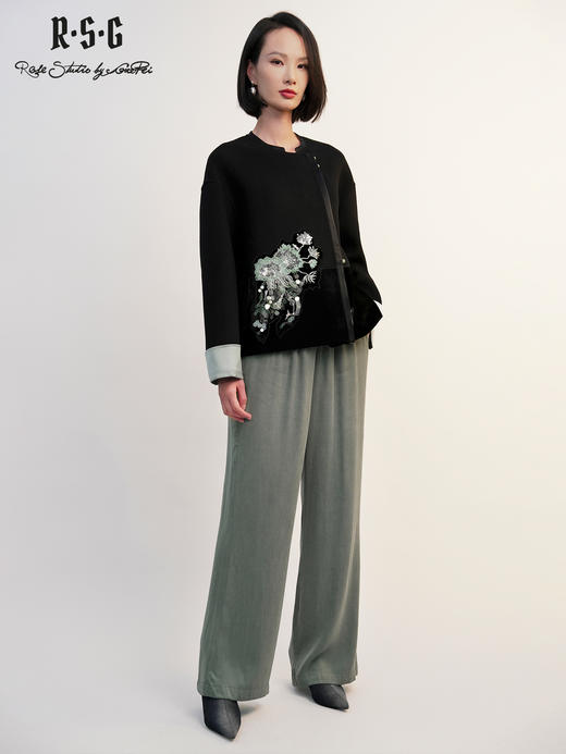 郭培成衣RSG「墨隐青棠」新中式丝绒拼接刺绣短上衣2025秋冬新品 商品图2