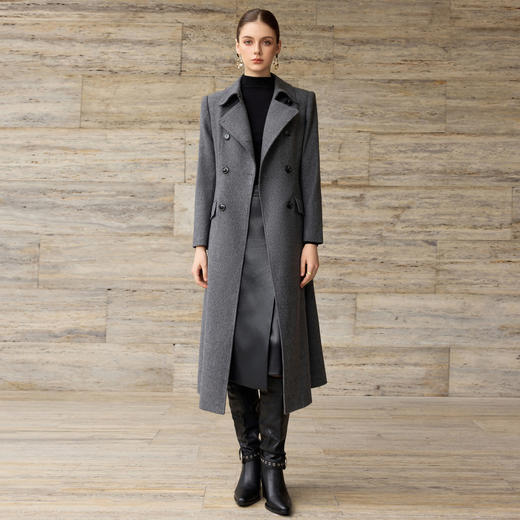 IWY/灰色冬季新款高级感羊毛大衣叠穿式毛呢外套气质通勤收腰风衣WC366 商品图7