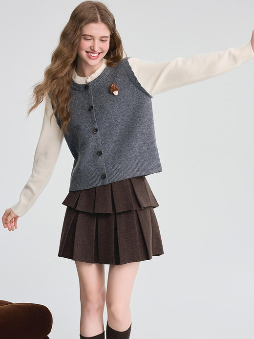 【百图lulu定制】【蘑菇毛衣】 高级感拼色假两件毛衣女套头针织衫 商品图4