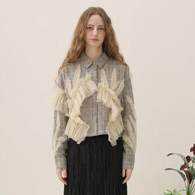 谜底短款拼接网纱衬衫长袖2026春新品特色造型感衬衣女265GC5017