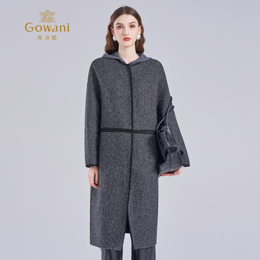 乔万尼2025冬新品挺括设计感羊毛羊驼毛混纺人字纹保暖长款毛呢外套ED4A732 商品图1