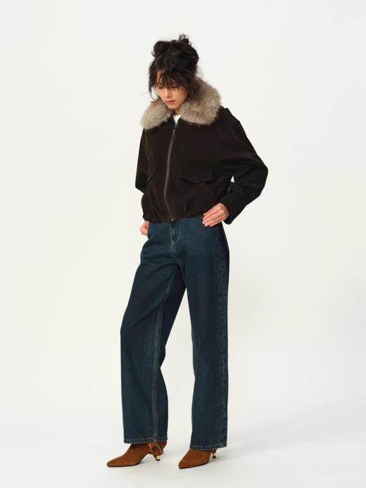 Evistub girls/E-5QWT1236/复古深棕麂皮可拆卸毛领花苞夹克外套 商品图2