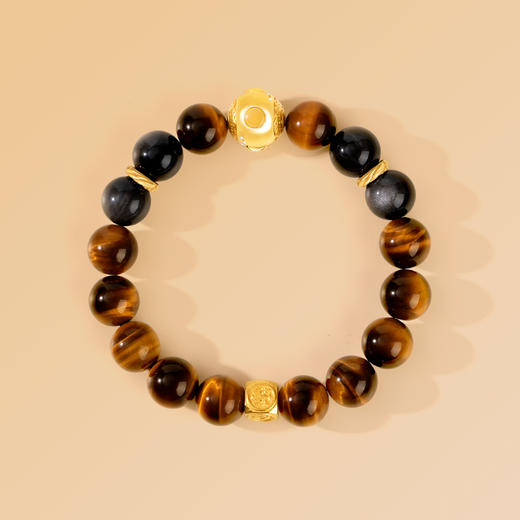 好运连珠 虎眼石黑曜石土行手串 商品图4