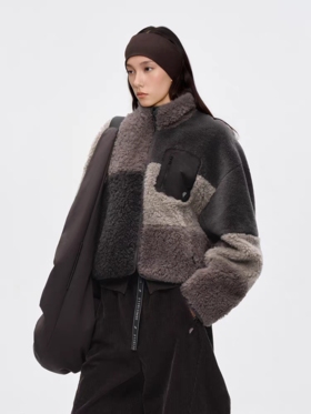 半圆/D52311234/仿羊羔毛户外短款毛呢外套