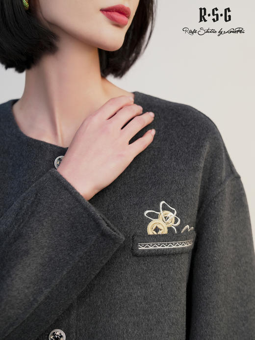 郭培成衣RSG「黛灰柔绒」刺绣短款开衫羊毛外套2025秋冬新品 商品图2