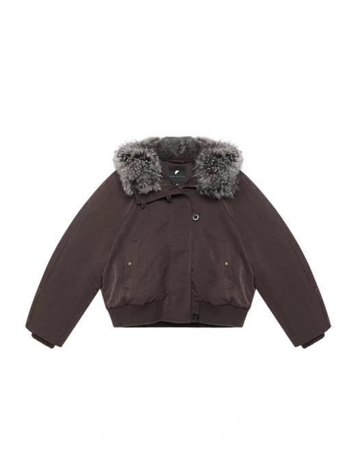 半圆/D51111126/拼接羊毛领宽松短款羽绒服 商品图4