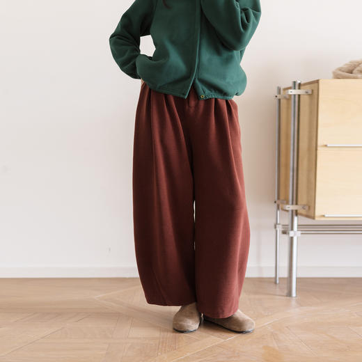 绽放851朵/绒感松弛裤·腰部半松紧对褶阔腿长裤百搭加厚休闲裤 商品图1