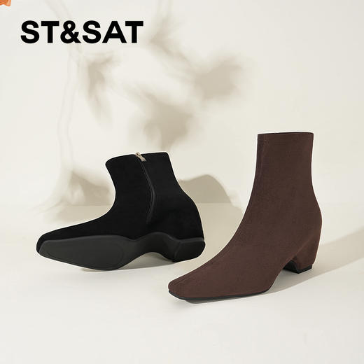 【绒里可选】星期六美拉德方头坡跟瘦瘦靴SSD4116Y8J/SSD4118YD9 商品图4