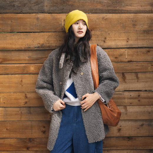 绽放826朵/完美双排扣外套·羊羔毛立领双排扣一手长加厚外套女 商品图0