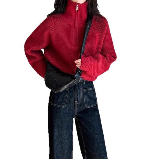 【短款慵懒风小个子毛衣】半拉链高领毛衣女 秋冬针织衫外穿软糯宽松上衣潮  商品图4