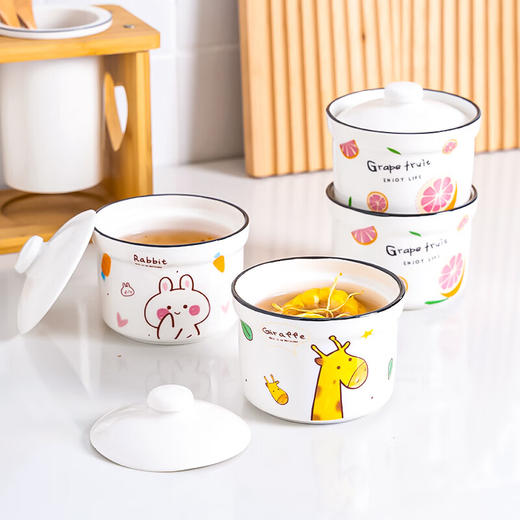 【卡通直身炖盅】可爱陶瓷隔水炖盅家用卡通炖汤小瓦罐婴儿辅食蒸蛋盅带盖一人食 商品图3