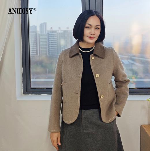 撞色翻领长袖单排扣双面羊毛短款外套 商品图1