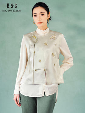 郭培成衣RSG2025秋冬新款新中式芙蓉花刺绣斜襟马甲