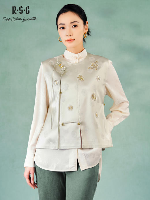 郭培成衣RSG2025秋冬新款新中式芙蓉花刺绣斜襟马甲 商品图0