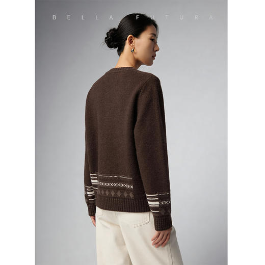 Bella Futura 沁雪丝语 · 费尔岛圆领撞色钩花牦牛绒绵羊毛针织开衫 商品图3