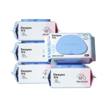 德佑婴儿手口湿巾 儿童湿纸巾擦手口屁屁亲肤温和 80抽*5包 /母婴 /婴童洗护 /婴童湿巾 商品图1