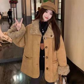 【温暖包裹❗️质感双面】复古麂皮羊羔毛两面穿机车外套2025加厚皮毛宽松落肩帅飒出街神器。jb