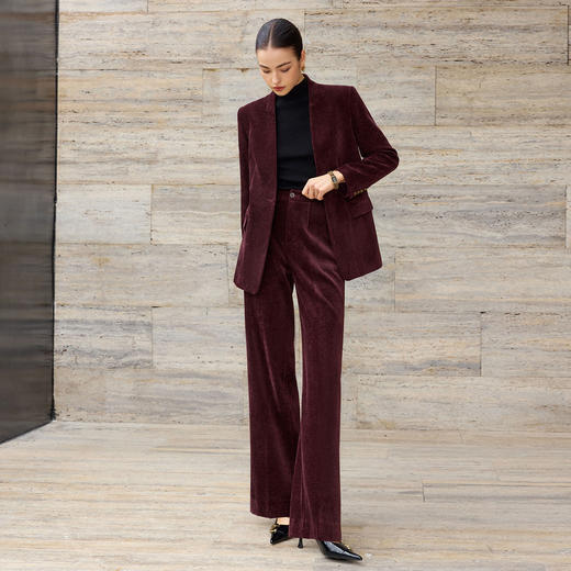 IWY/玫瑰砂岩豆沙红秋冬款灯芯绒无领西装西裤OL通勤套装CP2586 商品图1