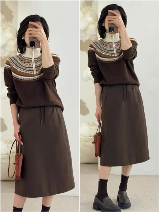 费尔岛套头针织衫 羊毛费尔岛半高领款毛衣 穿搭的层次感 半高领通勤模式 自由调节领口开合度 罗纹收边细节 羊毛面料 轻盈柔软 商品图3