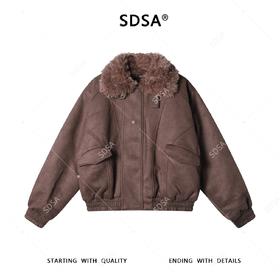 SDSA男士秋冬新款痞帅男装美式压线复古毛领拼接夹克外套百搭宽松