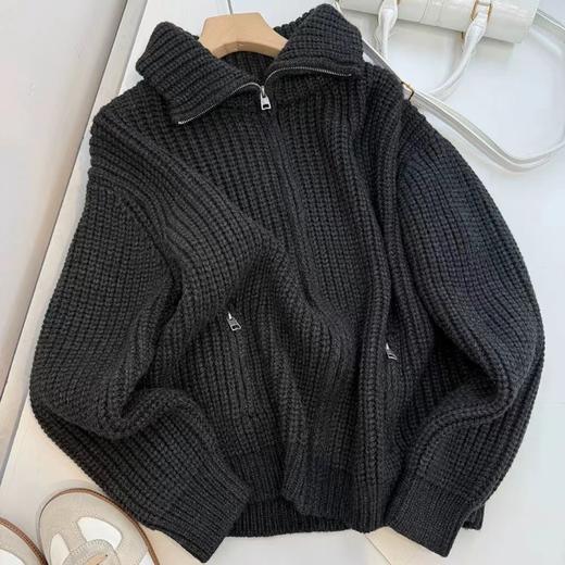 D121630粗棒针立领加厚毛衣外套羊毛针织开衫上衣秋冬女 商品图2