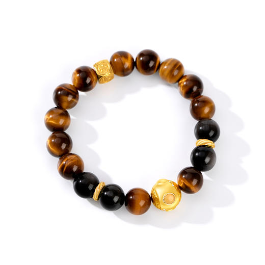 好运连珠 虎眼石黑曜石土行手串 商品图8