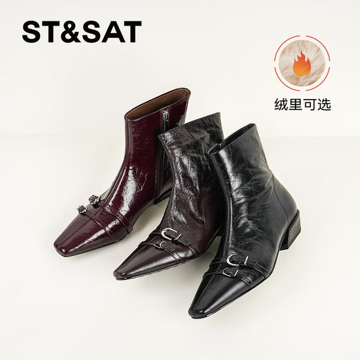 【绒里可选】星期六英伦风双扣带方头粗跟切尔西SSD4116Y7T/SSD4118YFJ 商品图0