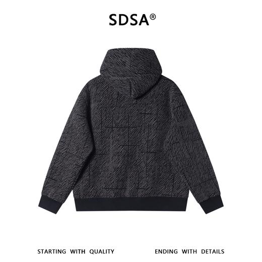SDSA男士秋冬新款痞帅男装潮牌绒毛线条斜拉链连帽卫衣外套时尚 商品图4
