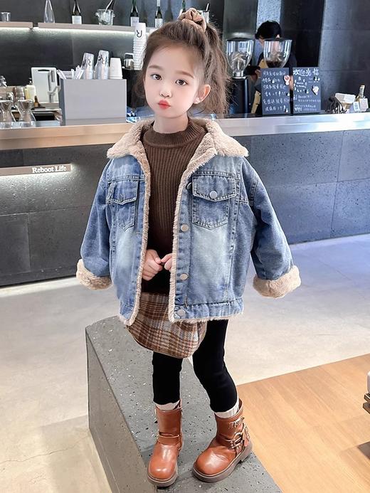 【时尚百搭】女童牛仔加绒外套秋冬款新款洋气小女孩宝宝韩版衣服儿童冬装。re 商品图3