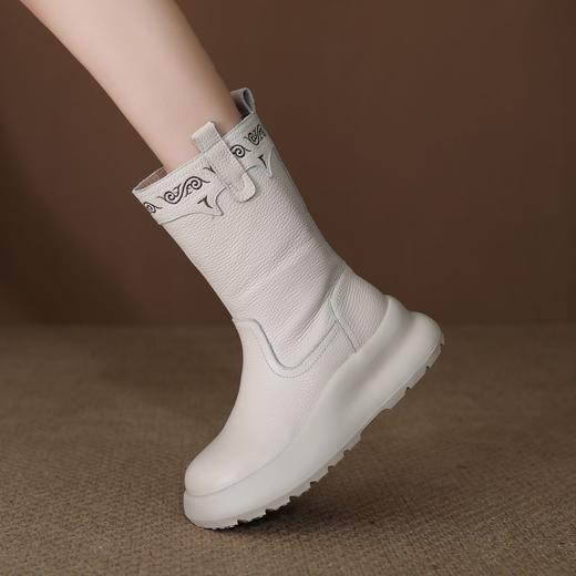 FR 85832中筒高靴复古圆头厚底侧拉链女靴 商品图2