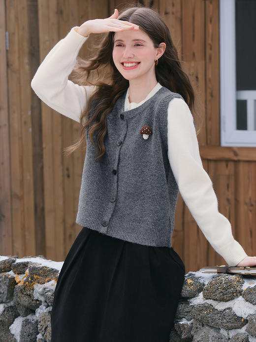 【百图lulu定制】【蘑菇毛衣】 高级感拼色假两件毛衣女套头针织衫 商品图2