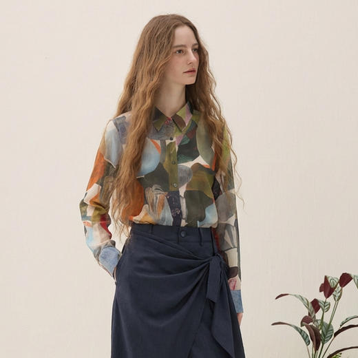 谜底花色衬衫长袖2026年春季新品复古风印花纯棉衬衣女265MC5030 商品图1