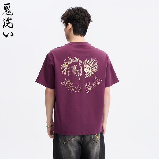 ONIARAI/鬼洗26春季新品黑金拓印风马纹线条分割短袖T男 B840293 商品图1