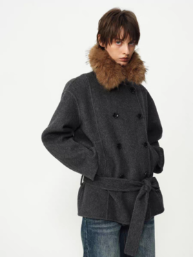 Evistub girls/E-5DWT1429/绵羊毛排扣双面呢大衣