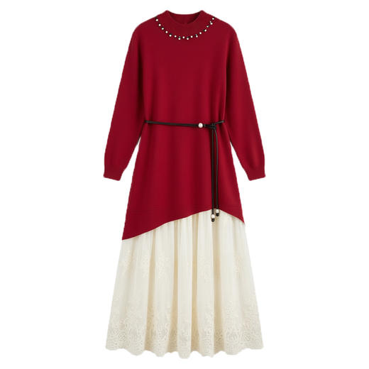 CC 3358蕾丝拼接假两件针织修身连衣裙 商品图4