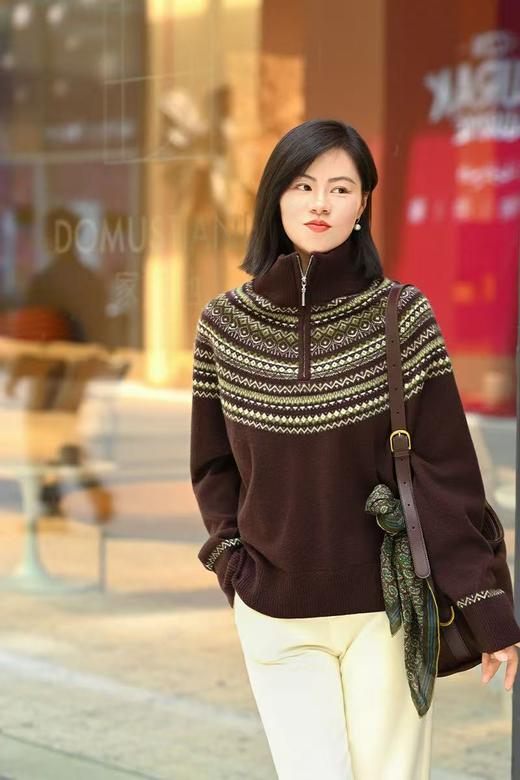 【现货】专柜 800 + 品质费尔岛经典花纹针织衫 可翻立领半拉链 软糯保暖 商品图2