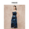 VIMAGE纬漫纪秋季新款露背高腰显瘦修身晕染印花吊带连衣裙V2207802 商品缩略图2