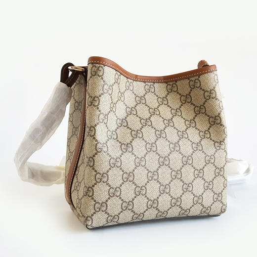 【全新】GUCCI古驰GG Emblem系列815118小号款经典老花纹配棕色皮单肩手提水桶包女士 121225AK17 商品图2