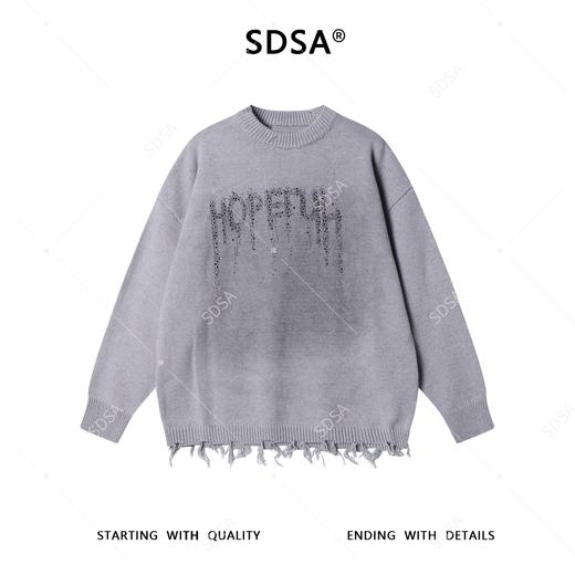 SDSA男士秋冬新款痞帅男装美式高街简约烫钻字母圆领毛衣百搭时尚 商品图0