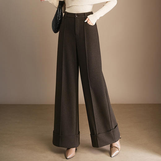 QYM 6997-Y加厚羊毛呢阔腿裤宽松休闲裤高腰时尚裤 商品图2