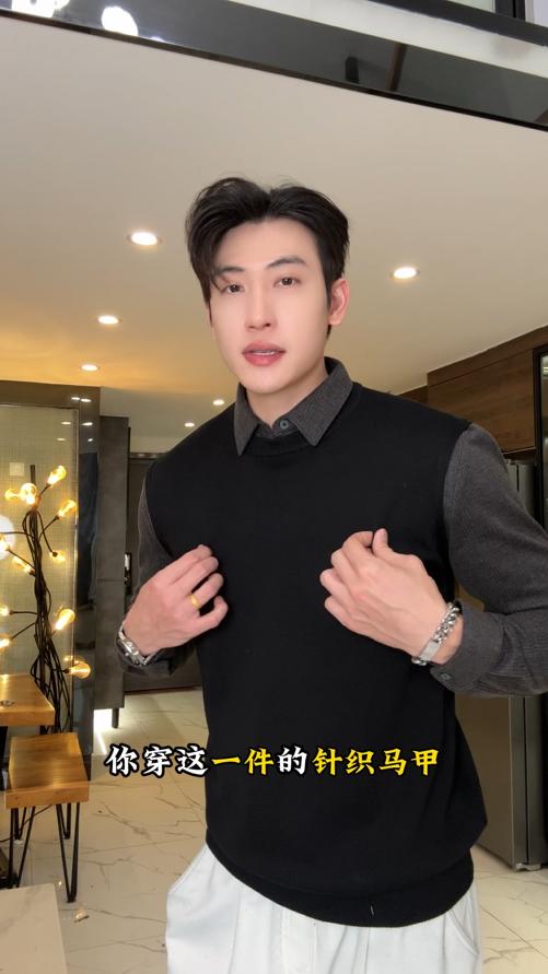 9629SDSA男士秋冬新款痞帅男装老钱风假两件翻领毛衣简约百搭针织衫 商品图0