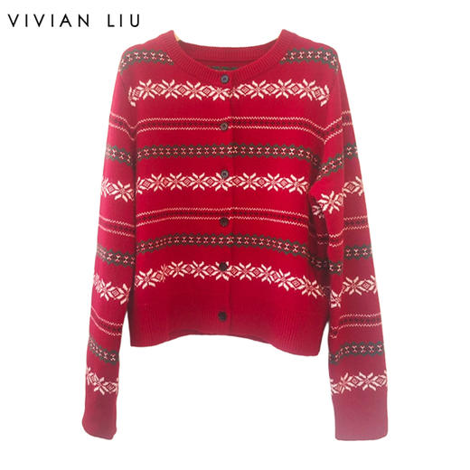 VIVIAN LIU薇薇安刘V2566305冬女装新款时尚费尔岛毛织开衫 商品图0