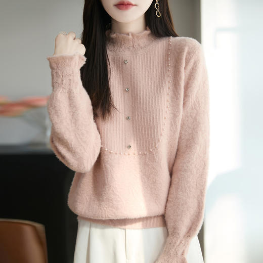 CC 1618半高领提花针织打底衫洋气减龄大码上衣 商品图3