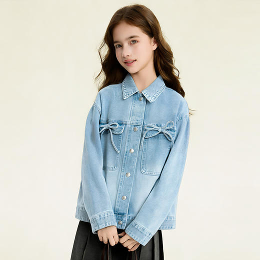 笛莎Deesha 童装女童外套2026春新款蝴蝶结牛仔外套 商品图1