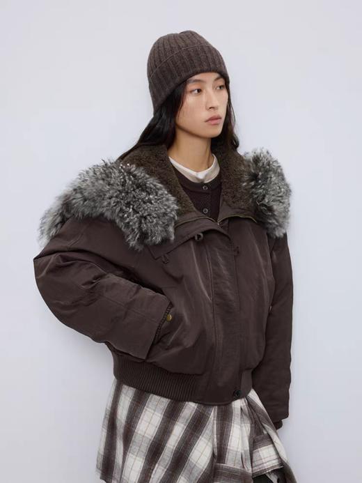 半圆/D51111126/拼接羊毛领宽松短款羽绒服 商品图1