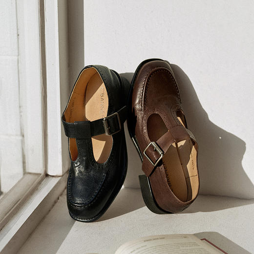 【上新】千百度英伦风粗中跟玛丽珍鞋女2026春季新款T字鞋厚底真皮乐福鞋A26117839 商品图1