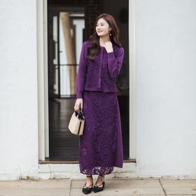 【林栖设计小店】（预售12月28日发货）立体绣花紫毛织外套镂空套装复古优雅2026早春新款长袖上衣女T1961308+半裙T1961309